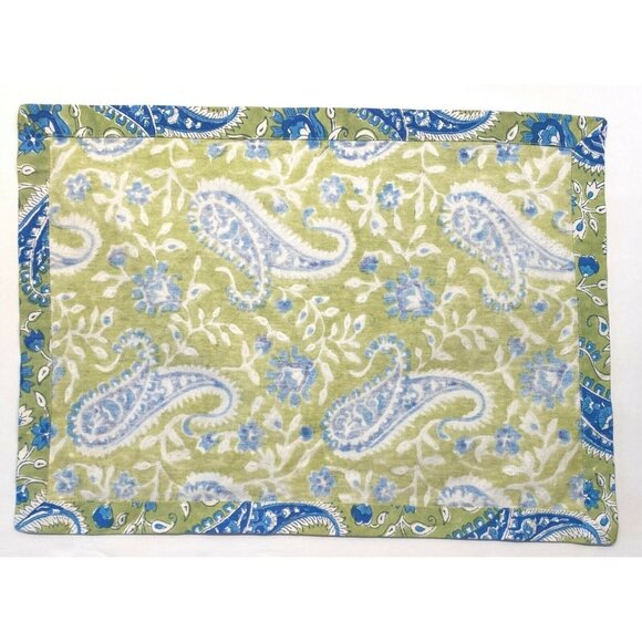Handmade Paisley Placemats Set of 4 Green Blue Tapestry Style - Picture 3 of 7